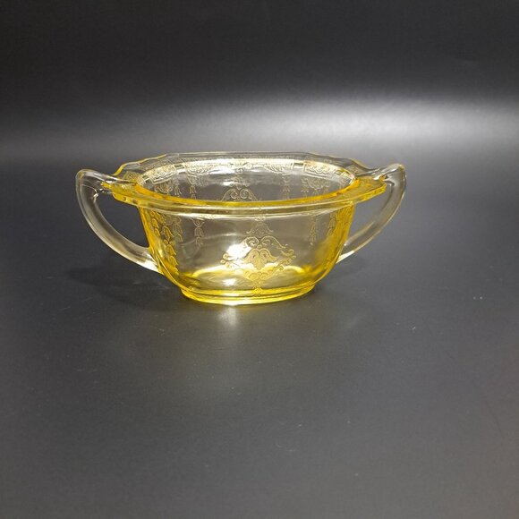 Anchor Hocking Princess Yellow Glass Sugar Bowl Embossed Design Vintage NO LID - Picture 3 of 16